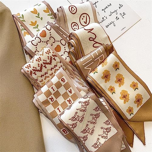 QTMY 5 Pack Purse Scarf for Bags Silk Head Scarf for Hair Handbag Women Scarfs Band Hair Neck Scarves Fashion Gifts,012