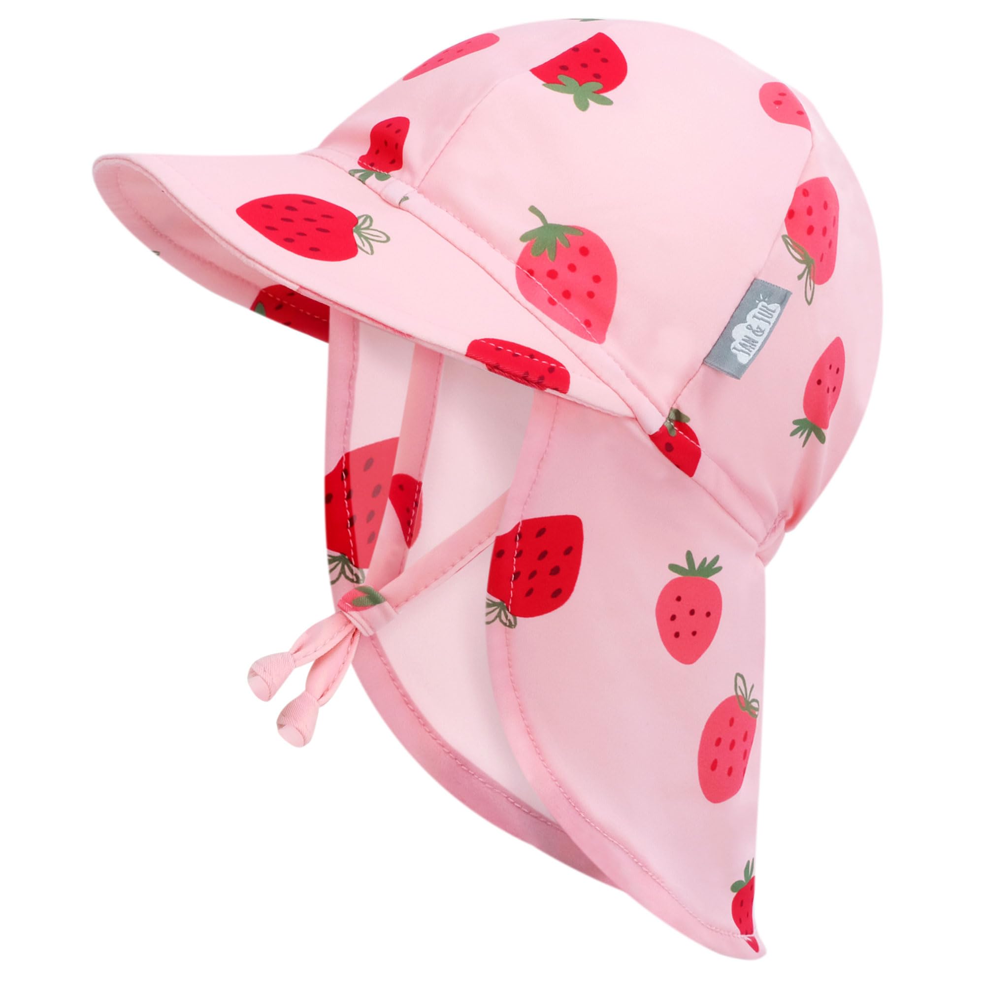 JAN & JUL Baby Sun-Hat with Neck Flap for Girls, Beach Cap with UV Protection for Swimming (Pink Strawberry, Size M: 6-24m)