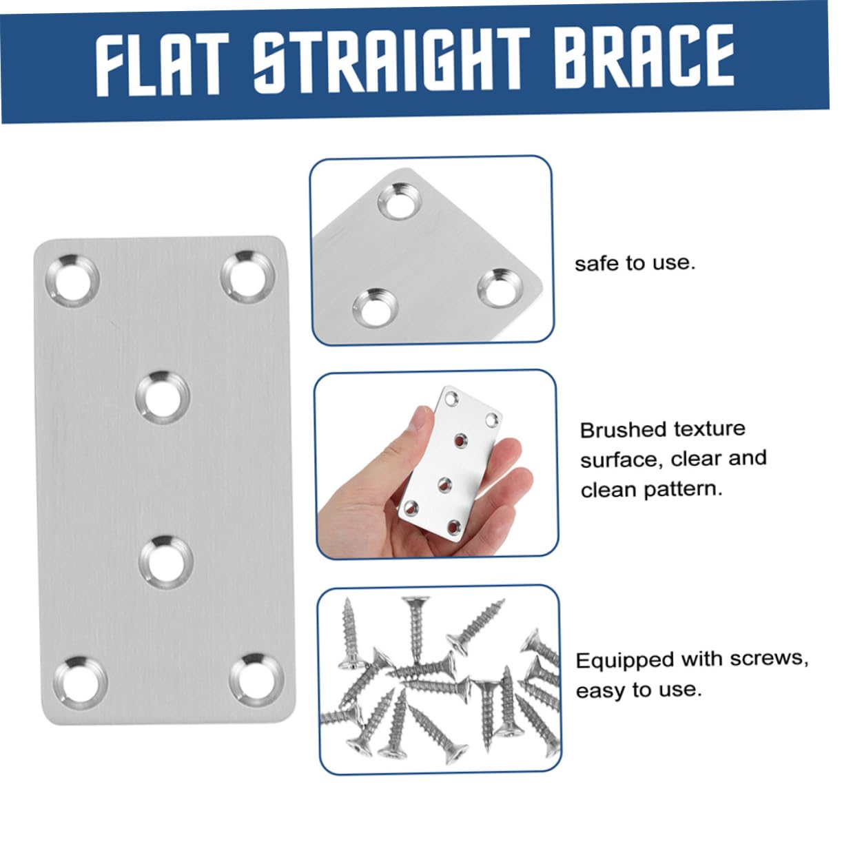 FUNOMOCYA 6 Pack Stainless Steel Brackets Mending Plates for Wood Furniture Straight Metal Brackets