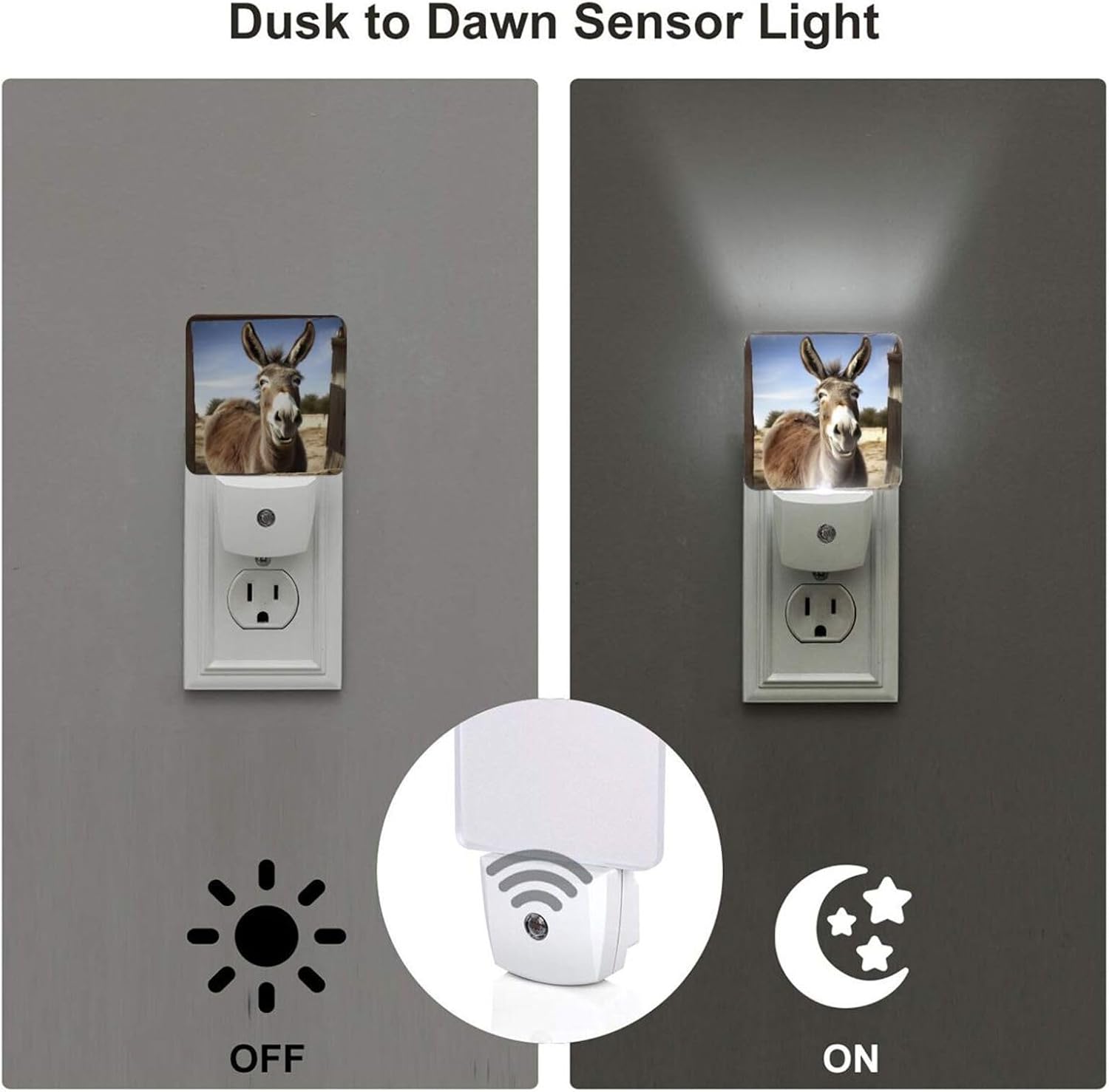 2 Pack Funny Donkey Night Light Plug in Dusk to Dawn Sensor LED Night Lights Plug into Wall Modern Night Lamp with Smart Sensor Automatic Nightlights for Kids Room Bedroom Decor image 3