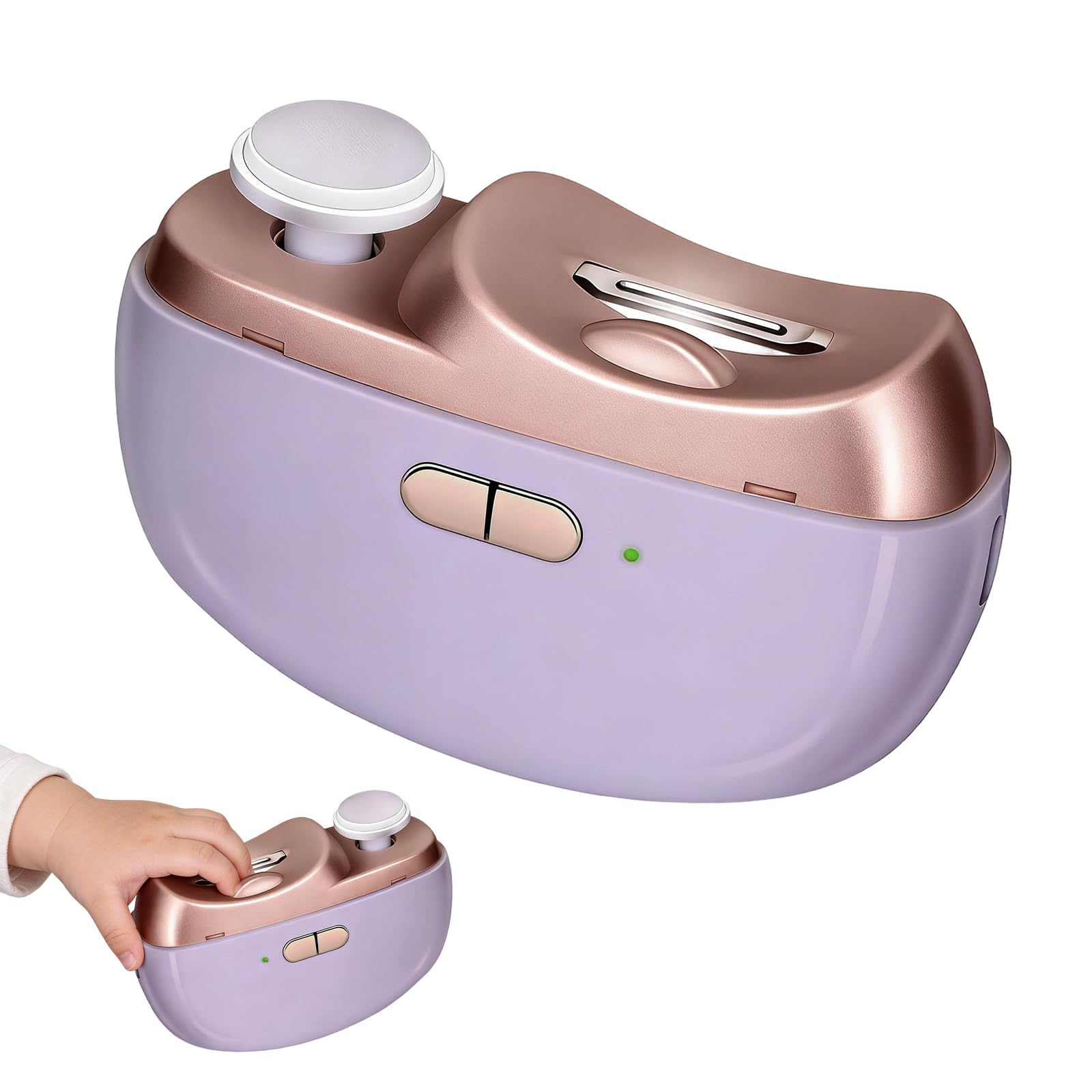 Tagliaunghie Elettrico con LED e 3 Velocità, Taglia e Limalo Automatico 2-in-1, Ricaricabile con Contenitore di Raccolta per Neonato, Bambini e Adulti (Viola)