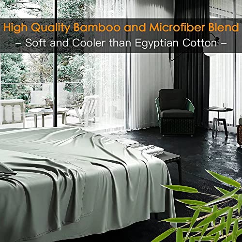 Shilucheng Bamboo 6-Piece California King Size Bed Sheets Set 1800 Thread Count 16 Inch Deep Pockets Cool Eco Friendly Soft And Comforterble(Cal King,Grey) #TOP3