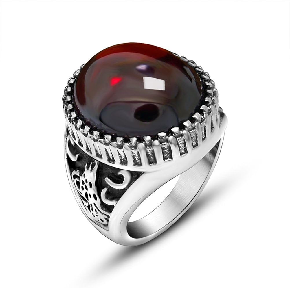 OAKKY 316l Stainless Steel Classical Vintage Exquisite Animal Pattern Agate Rings
