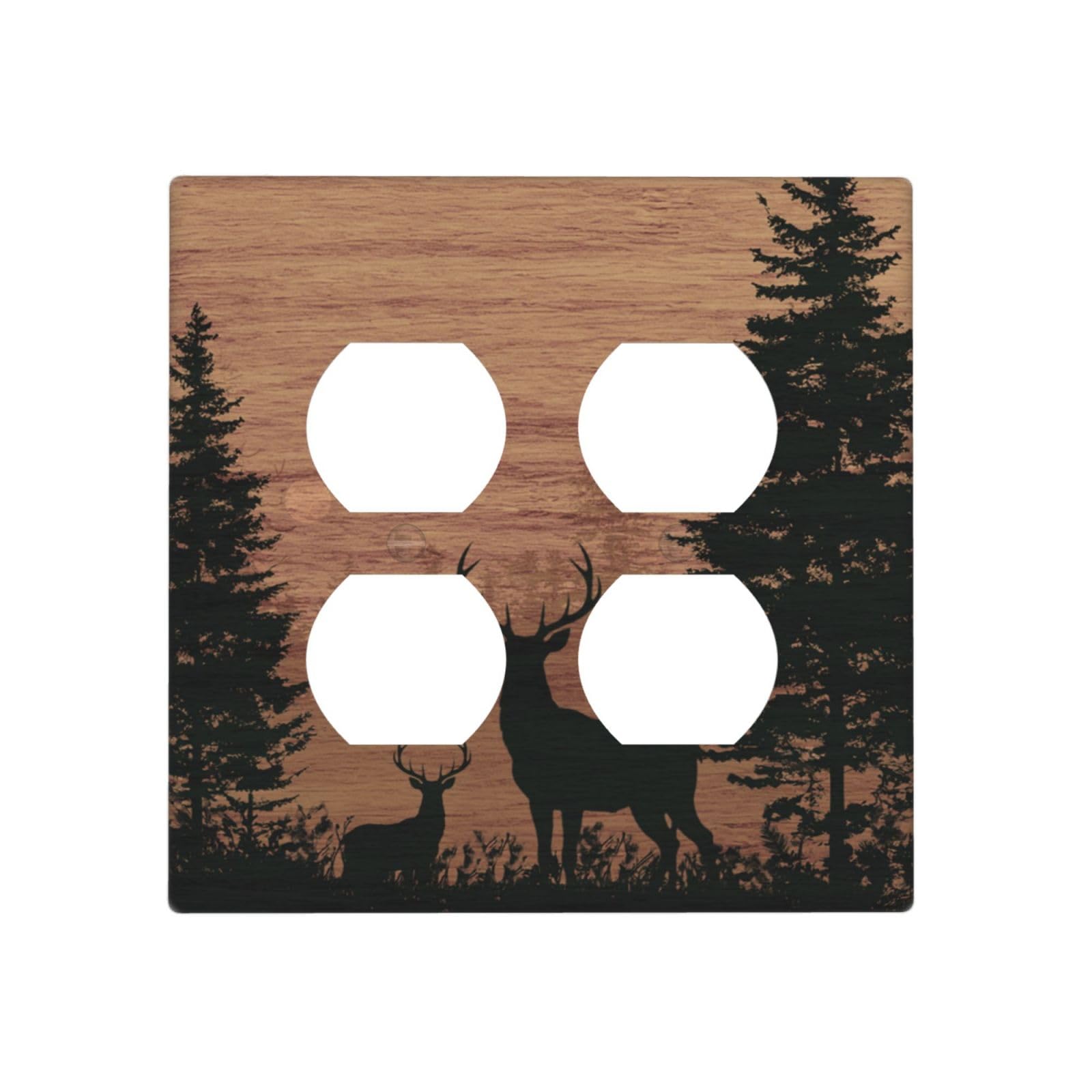 DWBGUO Decorative Outlet Covers Rustic Wood Grain Forest Deer 2 Gang Light Switch Cover Plate Double Duplex Wall Plates for Electrical Outlets Switch Plate Covers for Lodge Farmhouse Decor