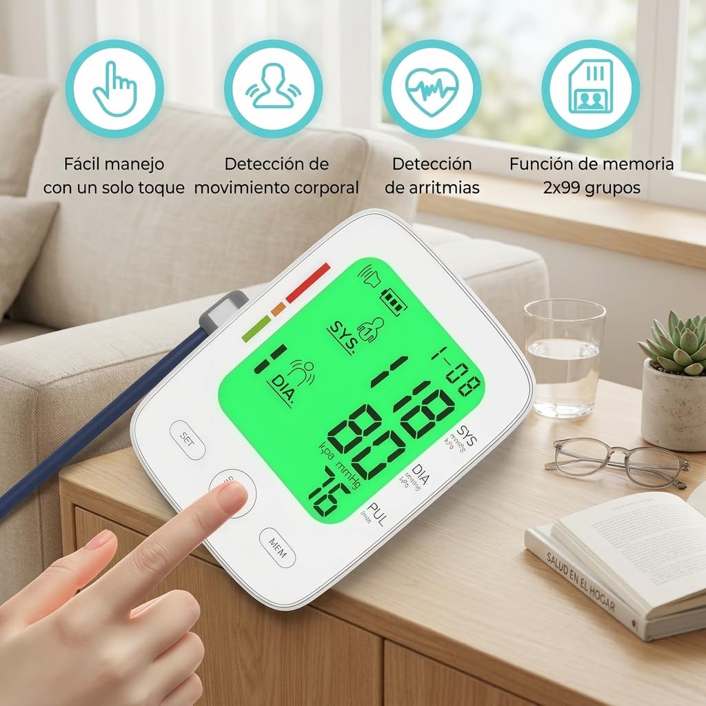 Oryzon Blood Pressure Monitor V1 Pro – Tensiómetro de Brazo Digital con Pantalla LCD Detección Arritmias Manguito Ajustable USB y Pilas para Control Diario
