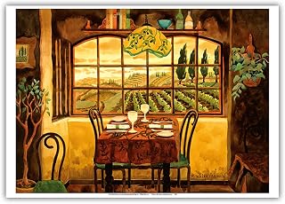Romantic Dinner in Tuscany - Italy - Italian Villa - From an Original Watercolor Painting by Robin Wethe Altman - Master Art Print 10in x 14in