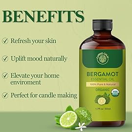 Carno Calm Bergamot Essential Oil | USDA Certified Organic | Bergamot Oil for Skin, Hair, Aromatherapy, Soap & Candle Making | 1.7 fl. oz