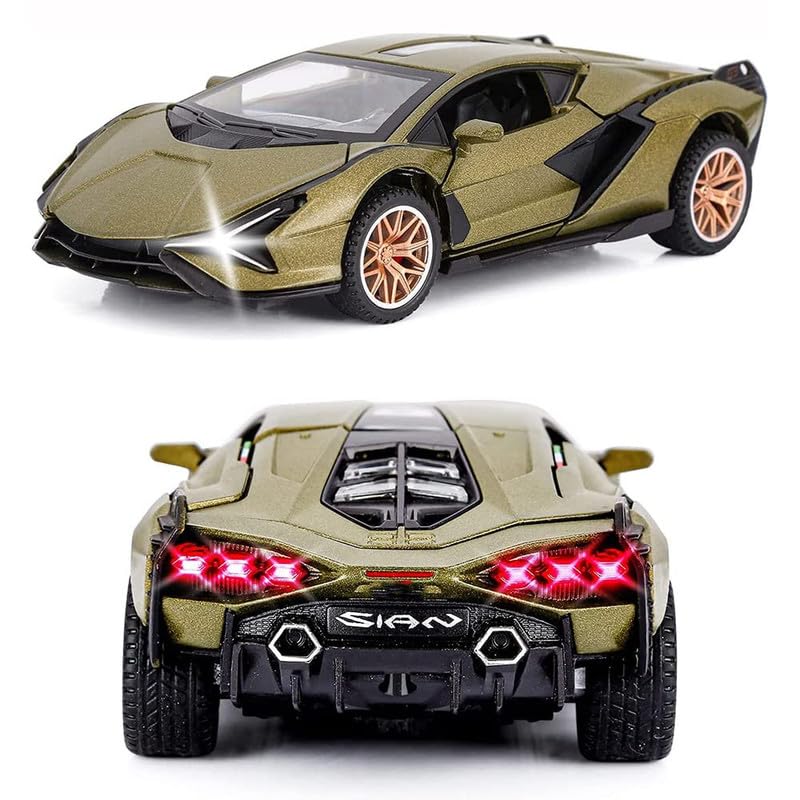 Image of PINQUE Kids New Car 1:32 Sian Diecast Alloy Metal Pull Back Car with Openable Doors Music Sound and Light Vehicle Toy Car for Boys (Multicolor)