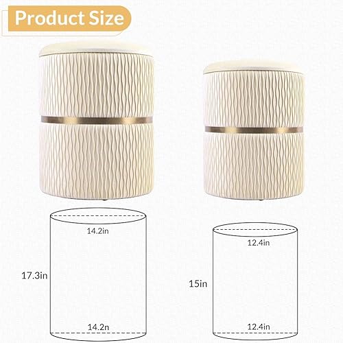 Miniatura 2 de Juego de 2 otomanas redondas con soporte de almacenamiento, 330 libras, reposapies otomano suave, mesa de centro dorada para sala de estar y vestidor