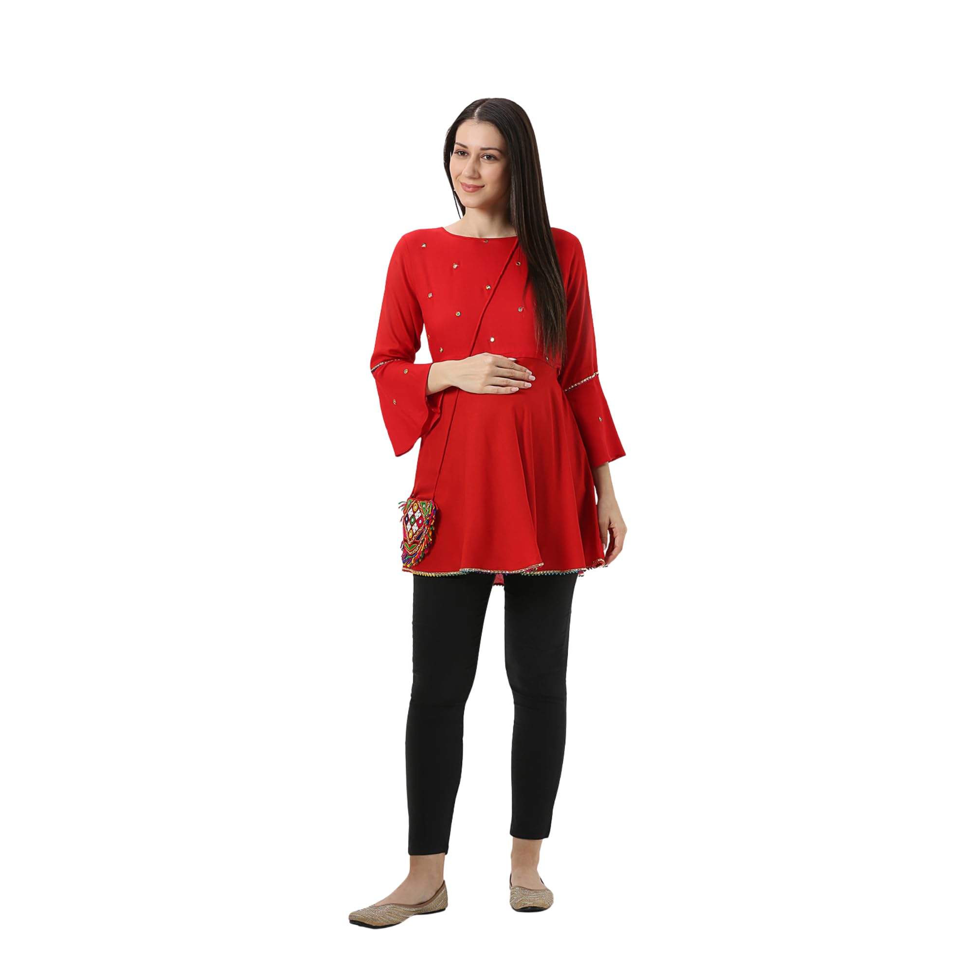 Red Umbrellacut Rayon Maternity Top-picture-49