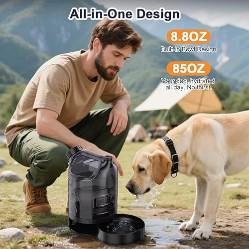 Miniatura 4 de Botella de agua para perros de 85 onzas, dispensador de agua plegable portátil con cuenco antiderrames para perros y gatos, botella de agua plegable