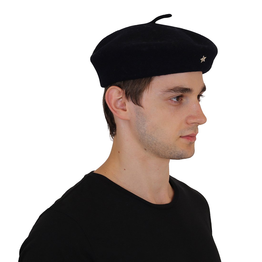 soul ethics Woolen Blend French Artist Bosque Beret Cap, Hat Suitable for Both Men and Women with Star Broach (Black)-picture-35