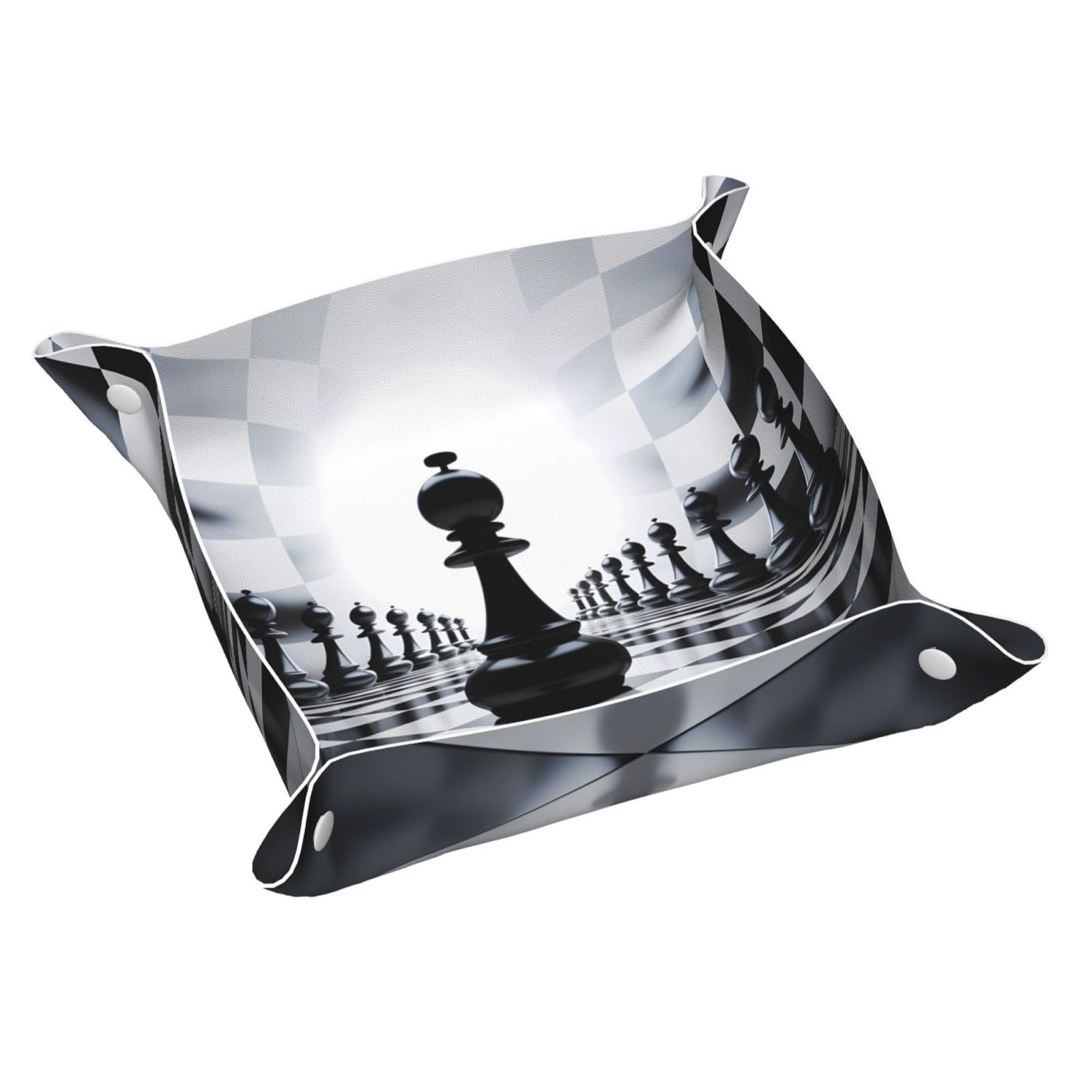 YYHHAOFA Black White Chess Checkerboard Prints Leather Storage Tray Waterproof and easy to clean for neatly keys, watch, makeup and other small items M