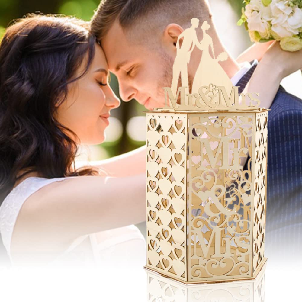 QINERSAW Scatola di Carte da Visita in Legno Porta Buste per Matrimonio e Partecipazioni (46x23x23CM)