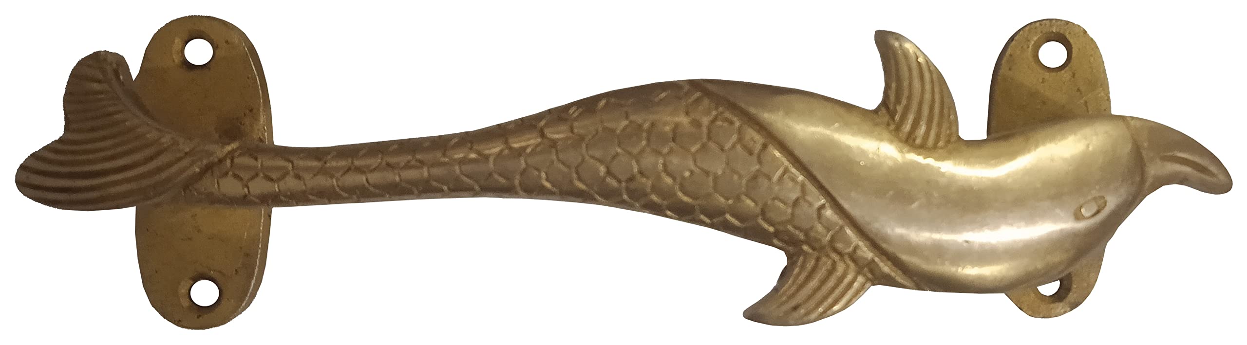 Purpledip Brass Handle: Fish Shape Vintage Design Grip for Door Window Dresser Cupboard Drawer 7.5 Inches Long, Golden (11024A) - Image 2