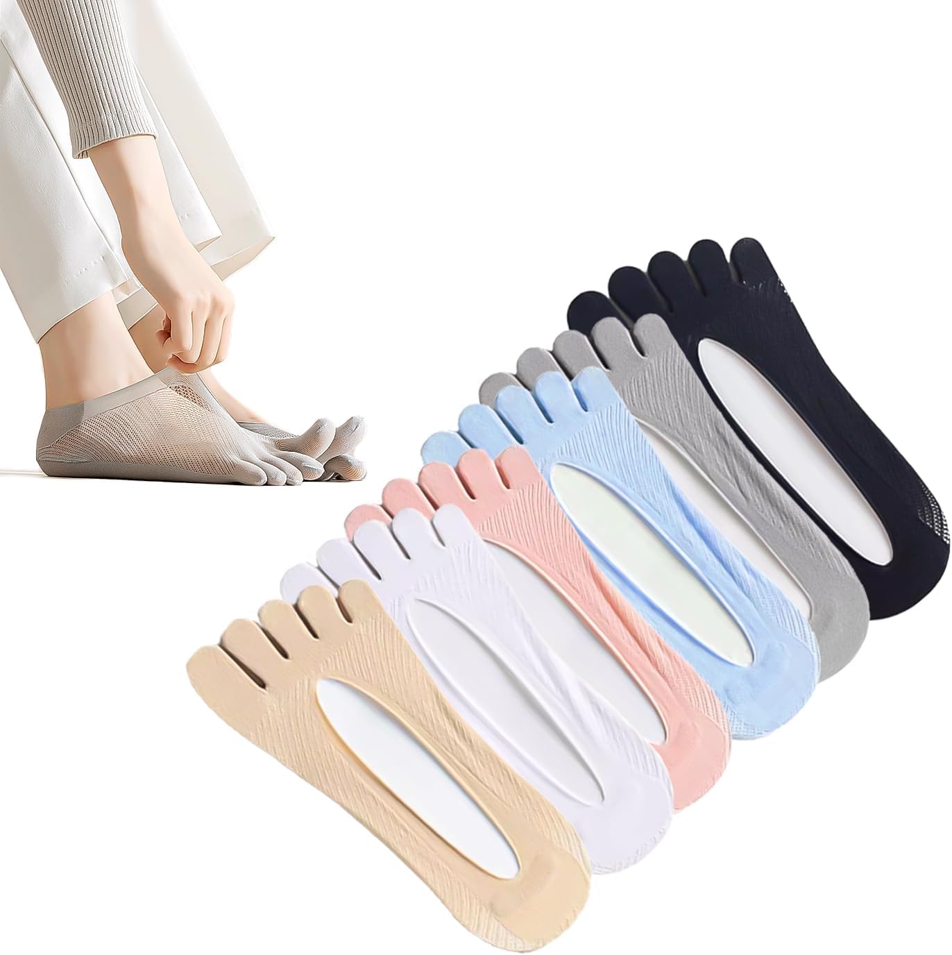 MoHern 6 Pairs Toe Socks for Bunions, Low Cut Sockalign USA Toe Socks for Women, Five Finger Bunion Socks for Women