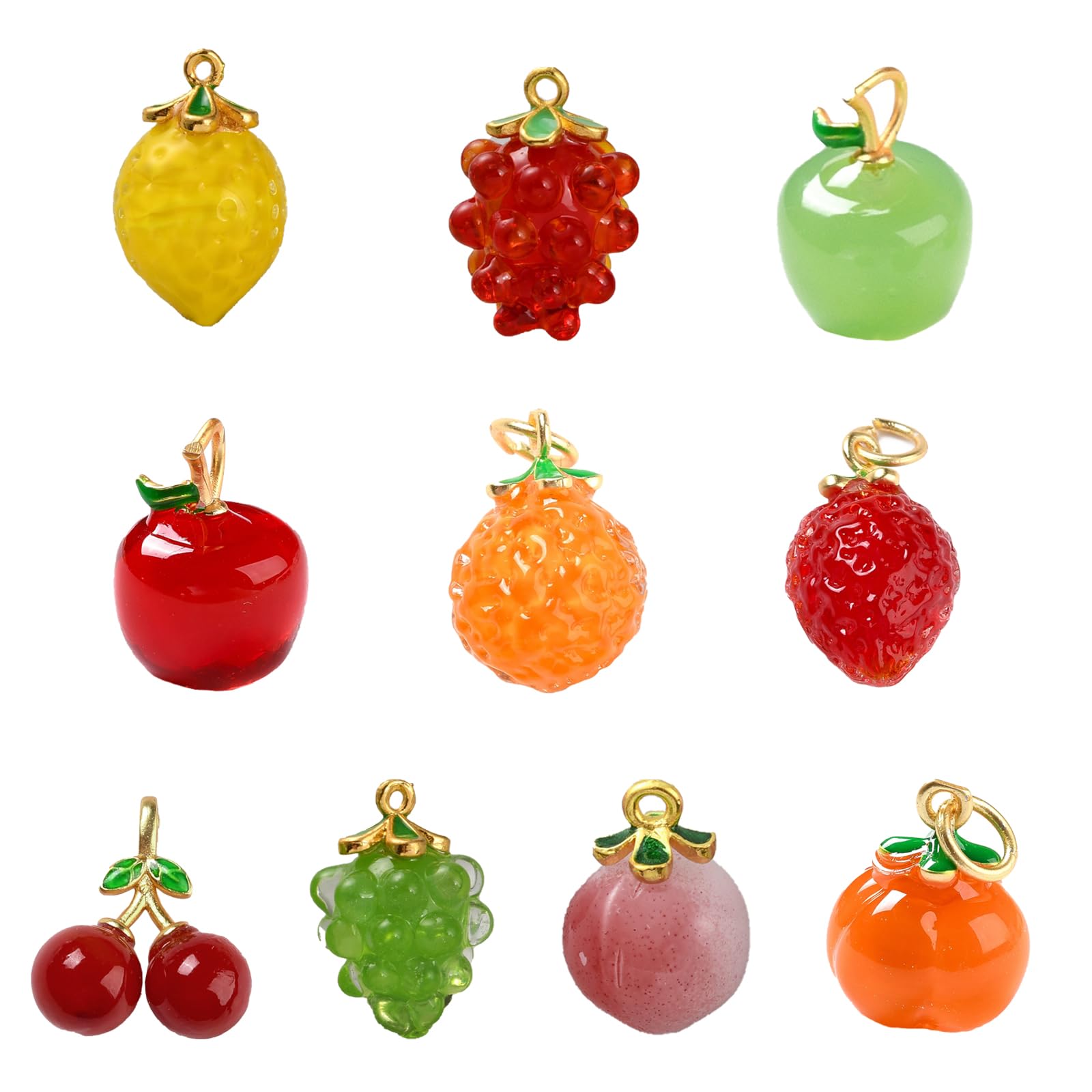 DanLingJewelry 10Pcs Mix Styles Fruit Lampwork Glass Charms 3D Fruit Beads with Findings Glass Food Charms for DIY Crafts Jewellery Making