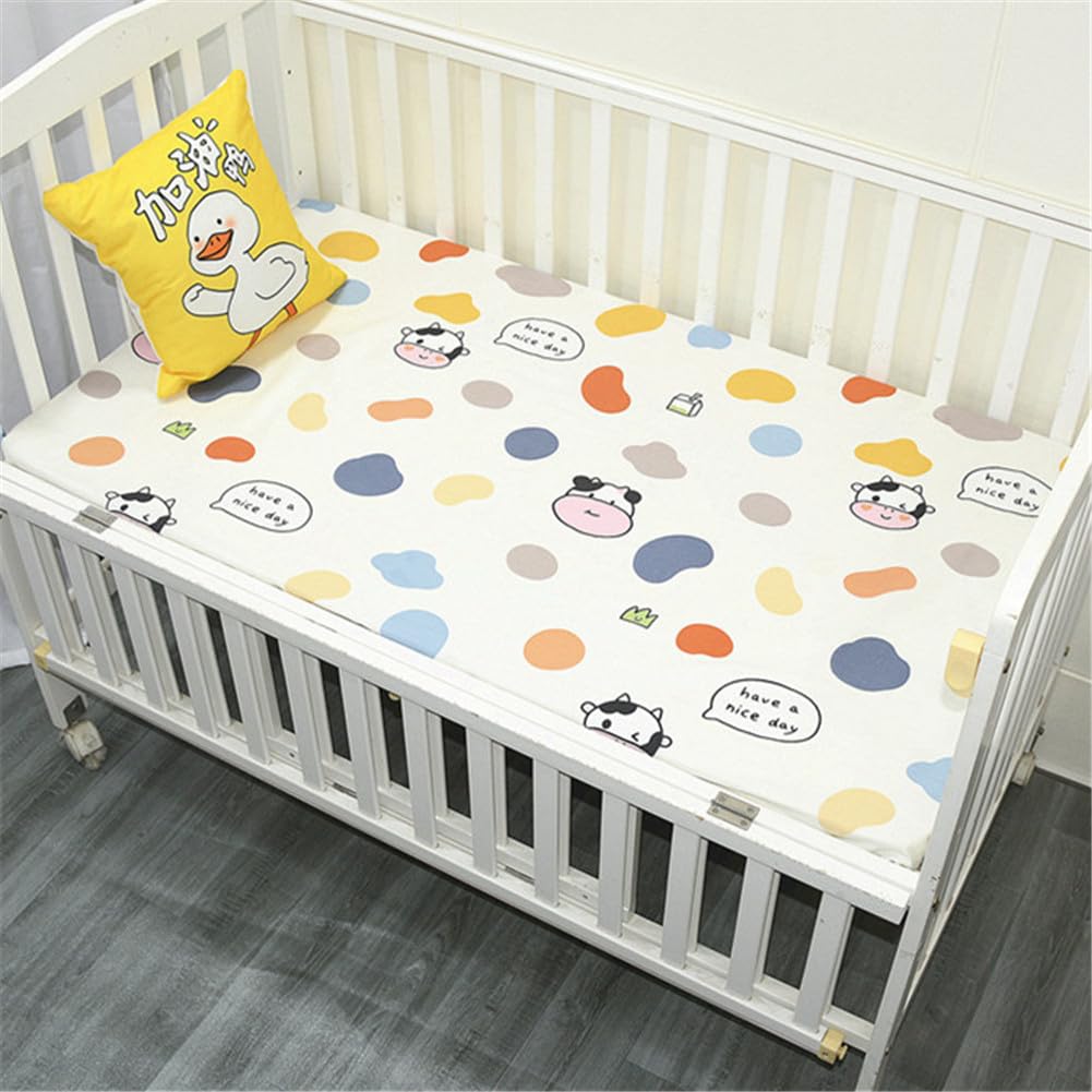 Odot Cotton Cot Bed Sheets, Bedside Cribs Fitted Sheets for Boys and Girls, Baby Bed Sheets Cot Bed Mattress Protector, Bassinet Sheets, Easy Care Soft and Dureable (140x70cm,Colorful Spots)