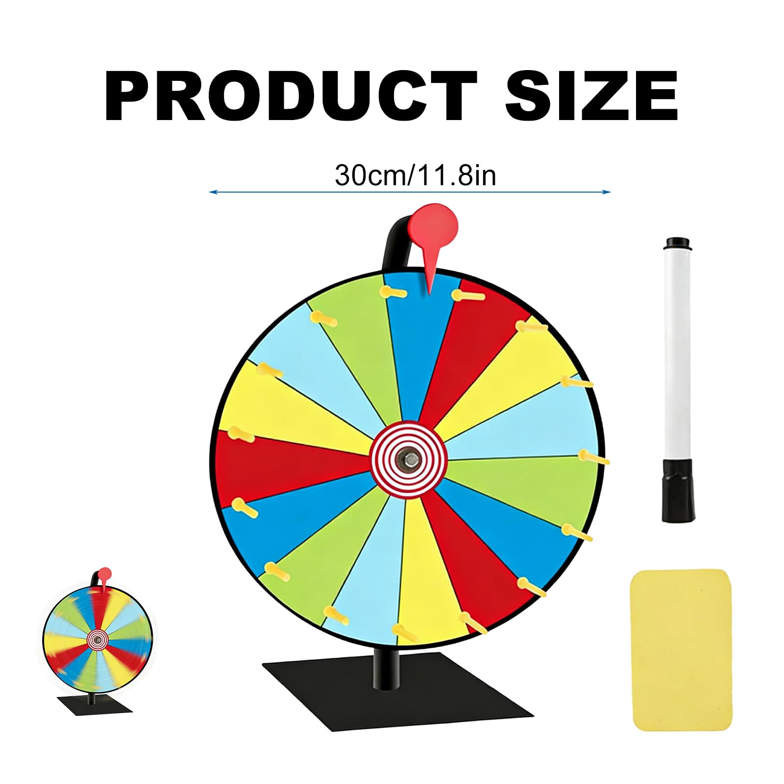 Glücksrad Zum Drehen Farbe, 30cm Glücksrad Zum Selbstgestalten, 15 Slots Glücksrads Mit Metallständer, Tischplatte Rouletterad Mit Radiergummi Und Markierstift Für Spiel, Party-Event