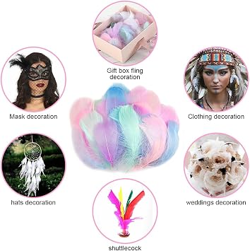 100pcs Feathers for Crafts,6-12cm Feathers Bulk,Vibrant Coloured Feathers,Natural Goose Feathers,Decorative Feathers Set for DIY Dream Catcher,Gift Box Filling,Wedding,Party Decorations Supplies