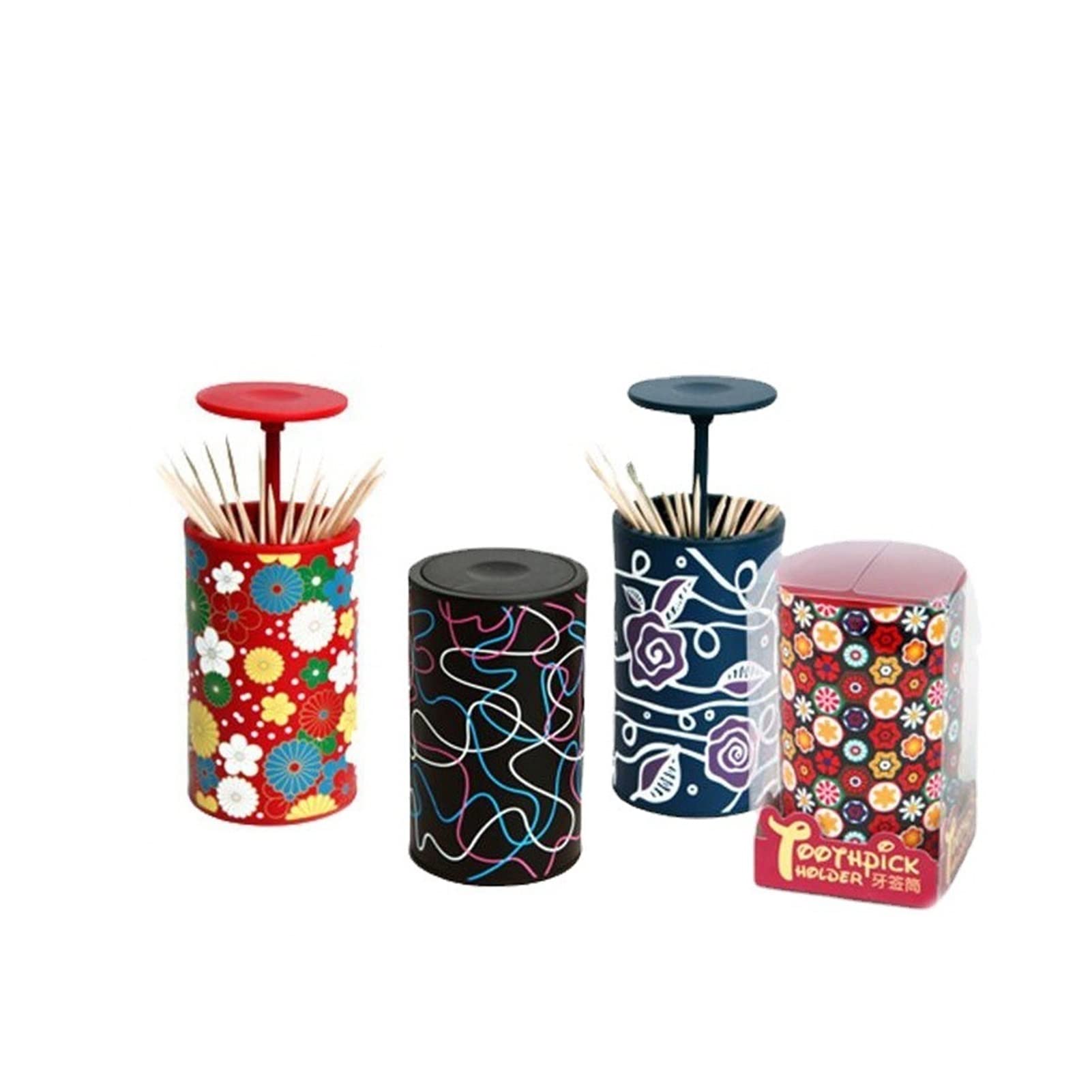 AYCDL Toothpick Dispenser Creative Pressing Automatic Toothpick Holder Household Goods Pattern Table Toothpick Holder Toothpick Holder,A Red