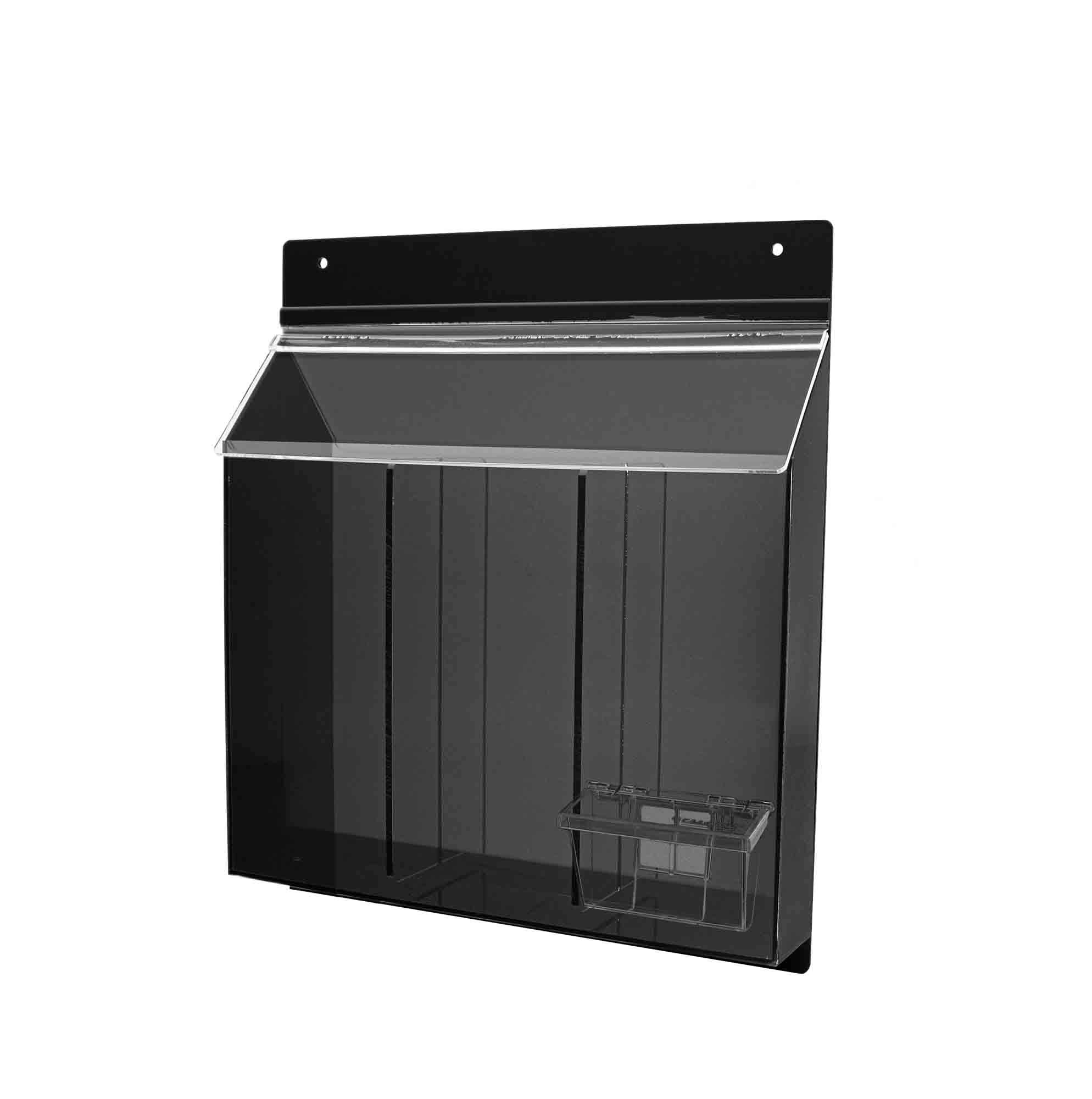 Marketing Holders Outdoor Brochure Holder 3 Pockets with 3.5" x 2" Card Pocket Holds 4" x 9" Trifolds Rack Cards Clear Acrylic Front with Black Back