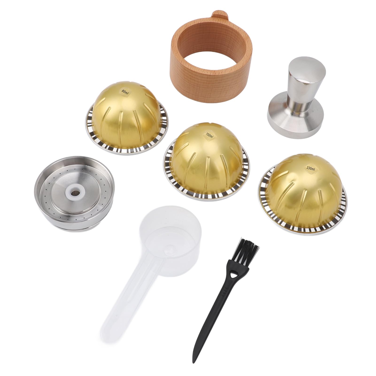 Juego de Tazas Cápsulas de Café Reutilizables para VERTUOLIN con Soporte de Madera y Tamper 80ml 150ml 230ml