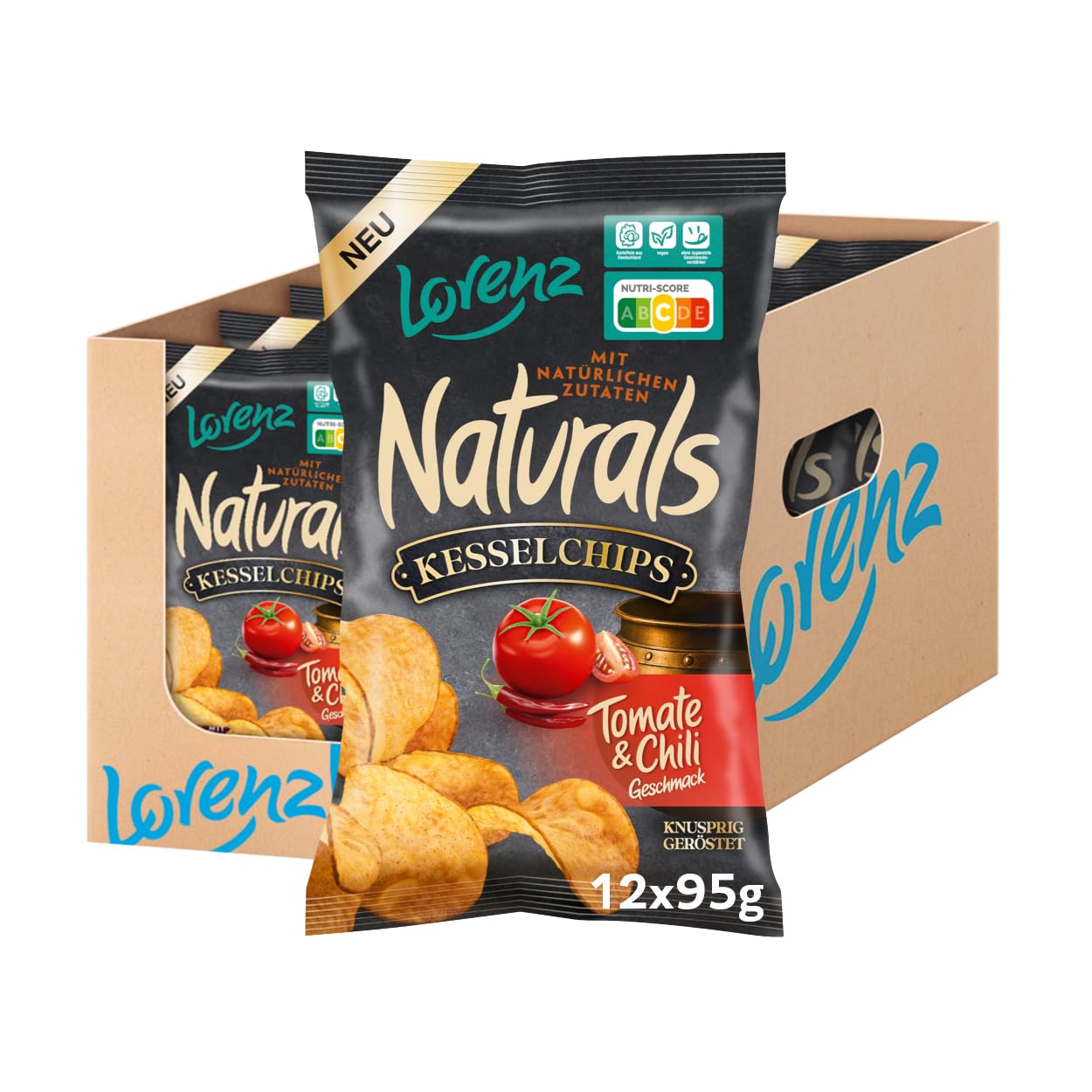 LORENZ | Naturals Kesselchips Tomate & Chili Geschmack | 12 x 95 g | vegan