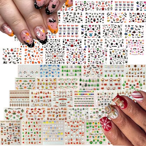 3000Pcs Christmas&Halloween Nail Stickers 60 Sheets Halloween Christmas Nail Art