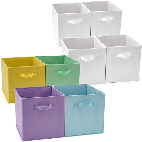 EZOWare Juego de 8 cestas de tela, 13 x 15 x 13 pulgadas, organizador plegable con asas para el hogar, dormitorio, guardería, juguetes de sala de