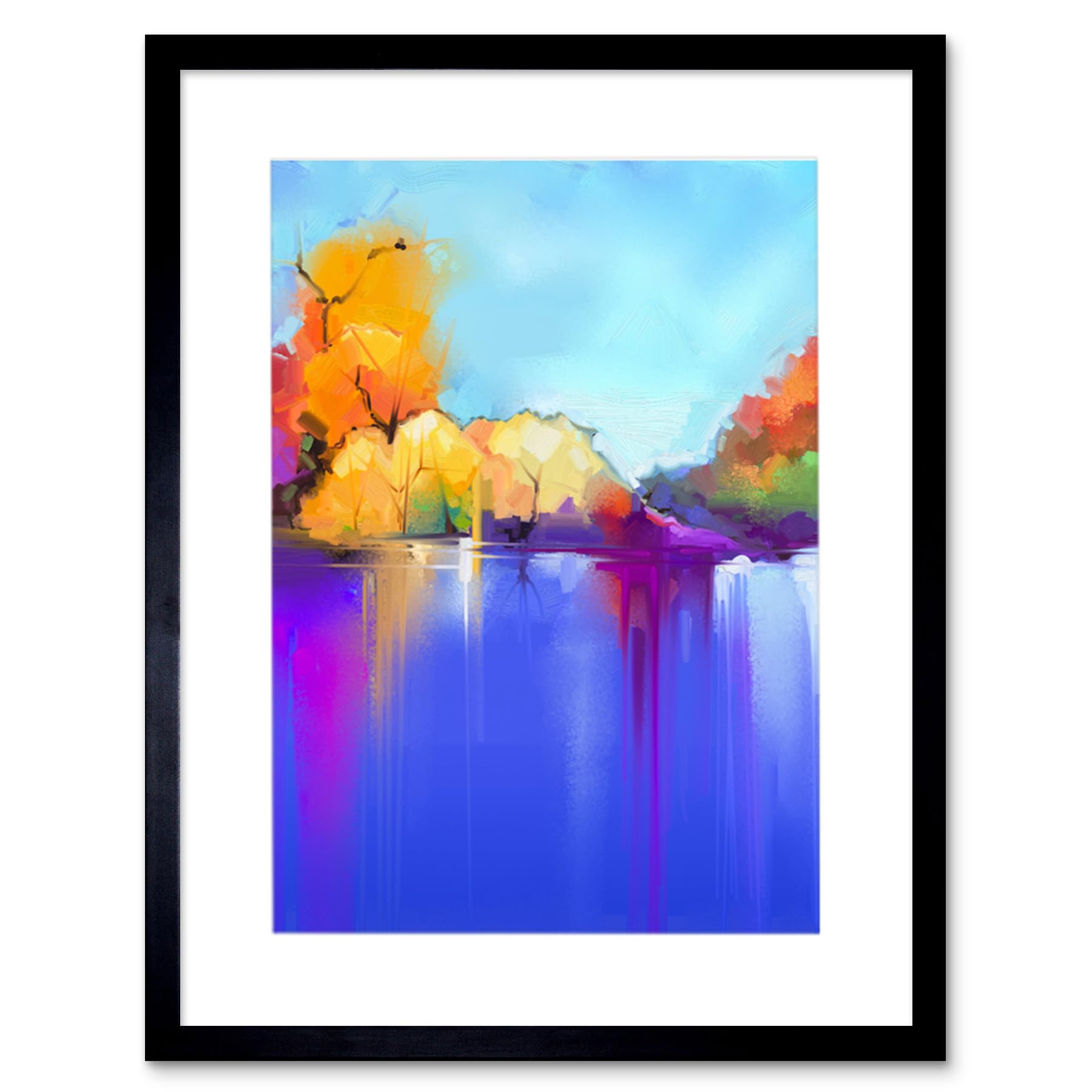 Wee Blue Coo Autumn Lake Landscape Art Print Framed Poster Wall Decor 12x16 inch