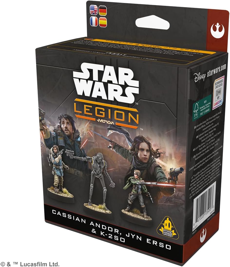 Asmodee Star Wars: Legion Cassian Andor, Jyn Erso & K-2SO Unit Expansion - Tabletop Miniatures Game, Strategy Game for Kids and Adults, Ages 14+, 2 Players, 3 Hour Playtime