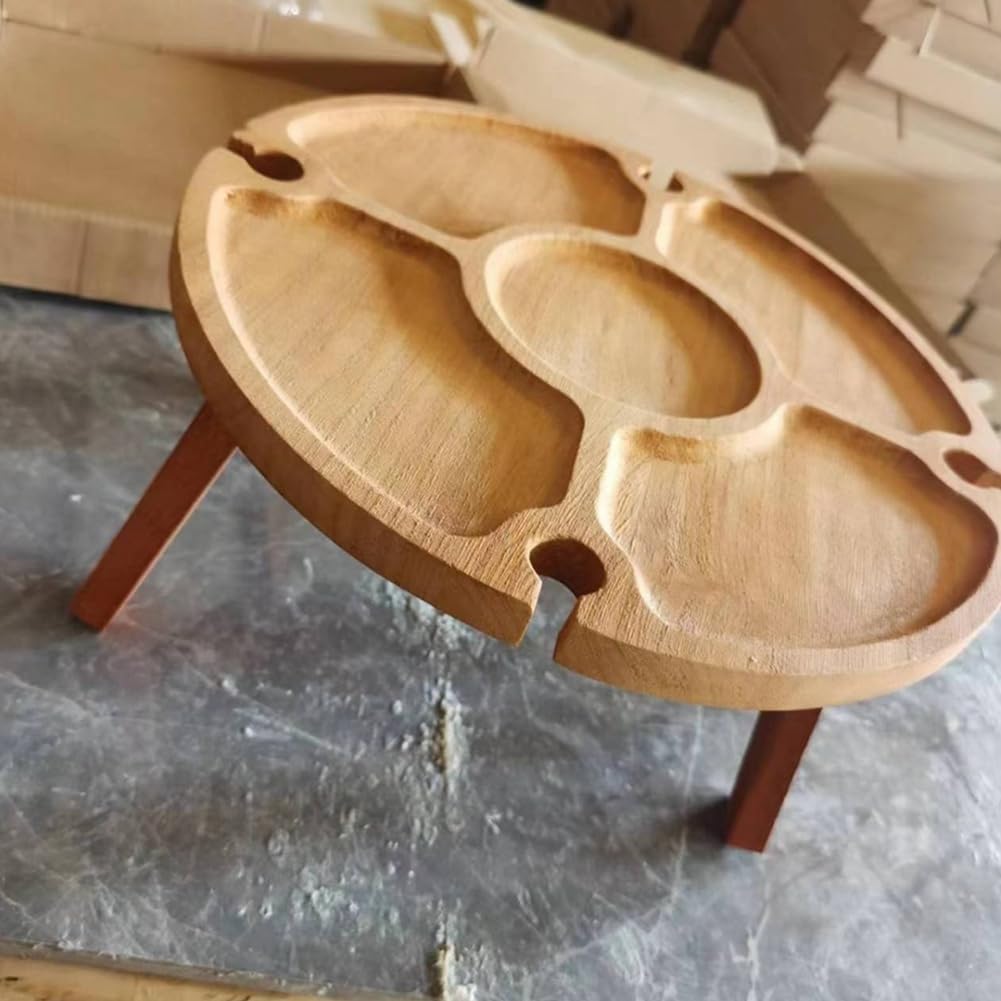 Table de pique-nique pliante portable en bois avec support pour verre à vin – Table de salle à manger en plein air idéale avec support pour verres à vin et compartiment pour une installation et un