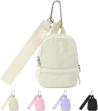 Mini Backpack Keychain Wristlet Wallet Pouch for Women/Men,Small Cute Change Coin Purse With 3 RFID Card Slots,Portable Waterproof Zipper Airpods Cosmetics Wallet for Daily Sport WorkBeige