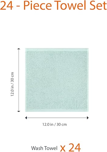 Miniatura 4 de Yaxa Basics Toallas faciales para baño, 100% algodón, paño extra absorbente, secado rápido - toalla de salón - paquete de 24, azul hielo