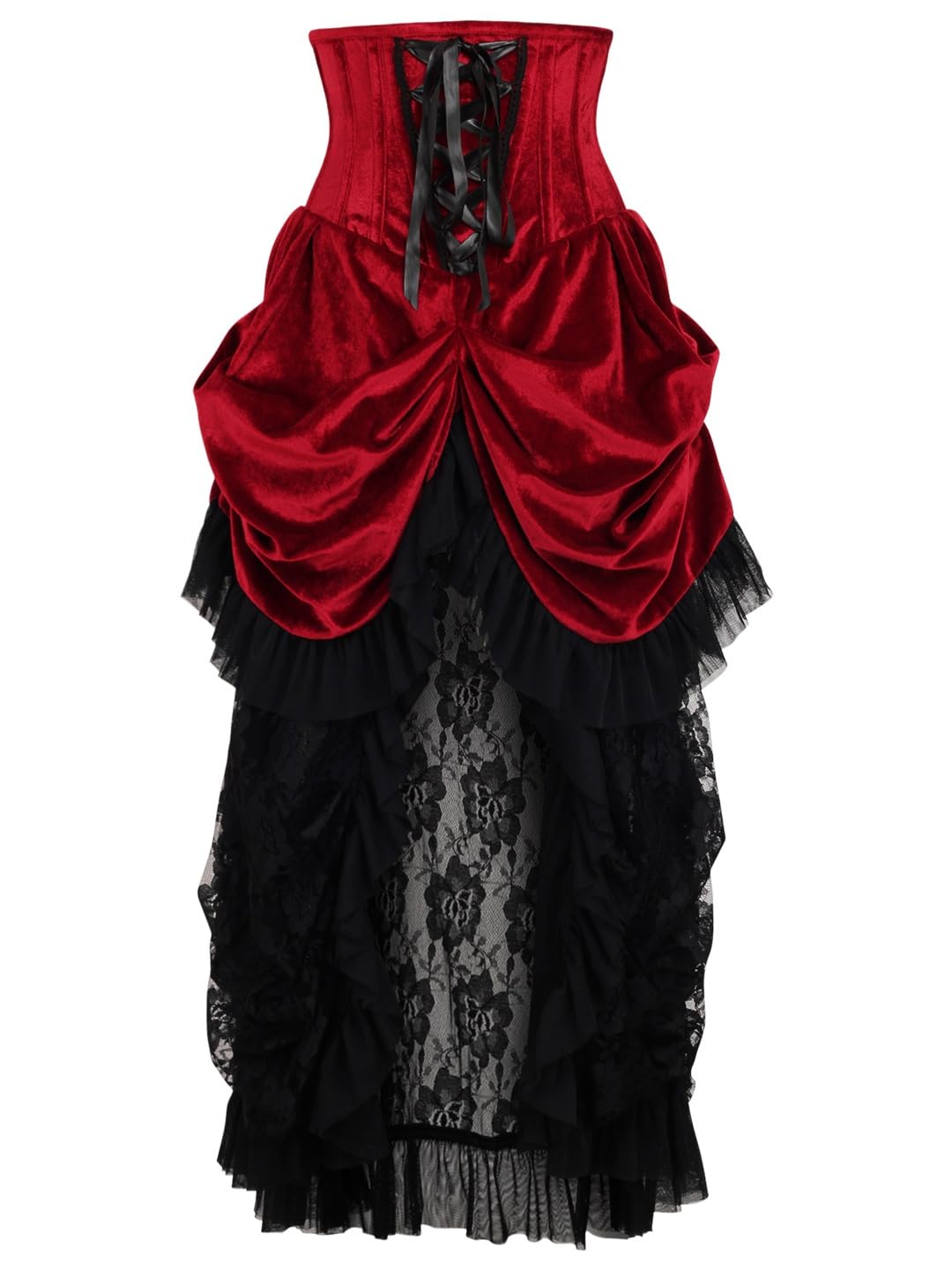 Daisy corsets womens Daisy Corsets Top Drawer Steel Boned Dark Red Velvet Victorian Bustle Underbust Corset Dress