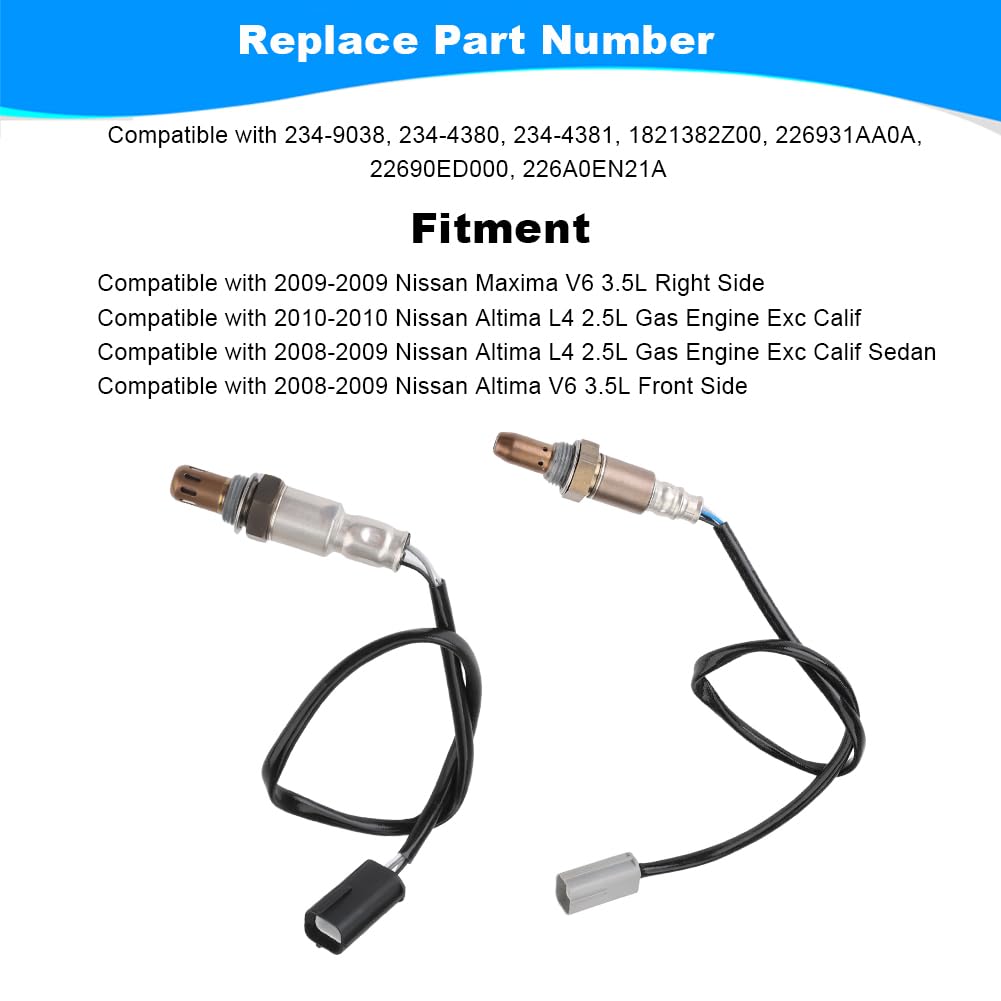JDMON 2PCS O2 Oxygen Sensor Upstream Downstream Replacement for 2008-2010 Nissan Altima L4 2.5L Compatible with 234-9038, 234-4380, 234-4381, 1821382Z00