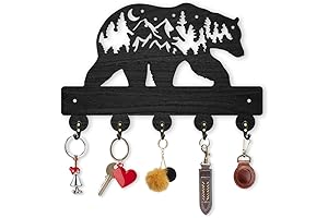 Woodland Bear Keyholder with 5 Hooks Natural Decorative Key Hanger