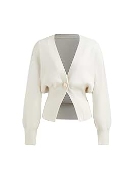 S clip cardigan cropped ホワイト CIDER Cardigan Sweater for Women Knitted Long Sleeve V Neck