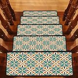 Seamless Abstract Floral Beige 30''x8'' Non-Slip Self-Adhesive Carpet Stair Treads Runners for Woode