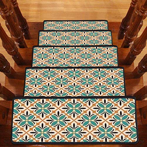 Seamless Abstract Floral Beige 30''X8'' Non-Slip Self-Adhesive Carpet Stair Treads Runners For Wooden Steps 15Pcs Indoor Outdoor Stair Mat Safety Rug Resistant #TOP3