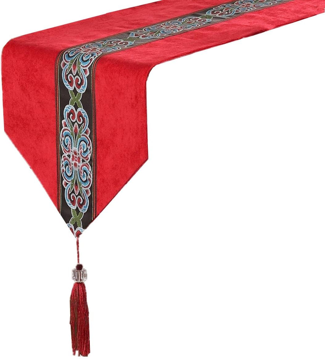 Classic Vintage Table Runner and Dresser Scarf with Tassels Middle Stripe Home Decor, 13 x 82 Inch, Blue