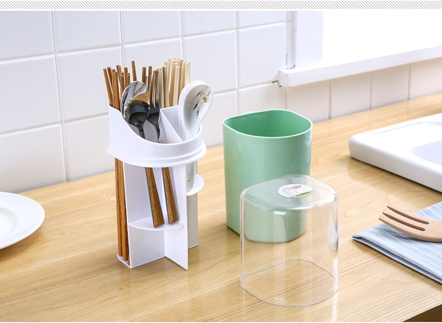 Utensil Holder,Wall-Mounted Cutlery Holder,Hanging Kitchen Home Seamless Drain Cage Pen Racks,