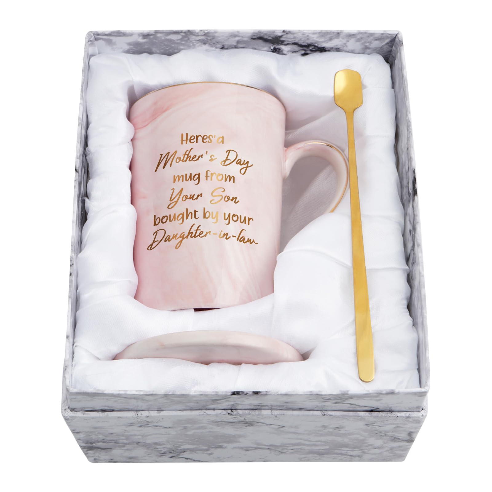 YHRJWN Mother in Law Gift, Here is Mother's Day Mug from Your Son Bought By Your Daughter-In-Law Mug, Mother in Law Gifts from Daughter in Law, Mothers Day Gifts for Mother in Law, 14 Oz Pink