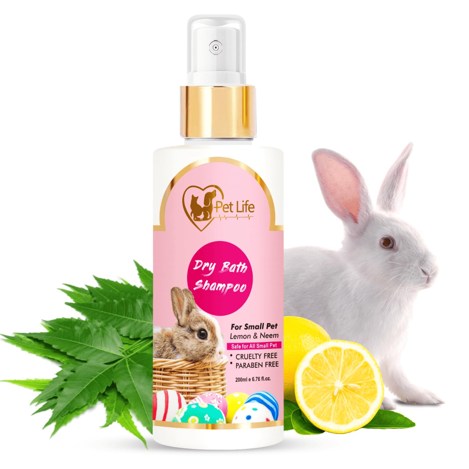 PETLIFE Organic Dry Bath Shampoo For Small Pets, Rabbits & Kitten|Dry/Waterless/Spray Rabbits & Small Pet Shampoo|Made With Natural Ingredients For A Cleaner, Smoother & Shinier Coat 200 Milliliter