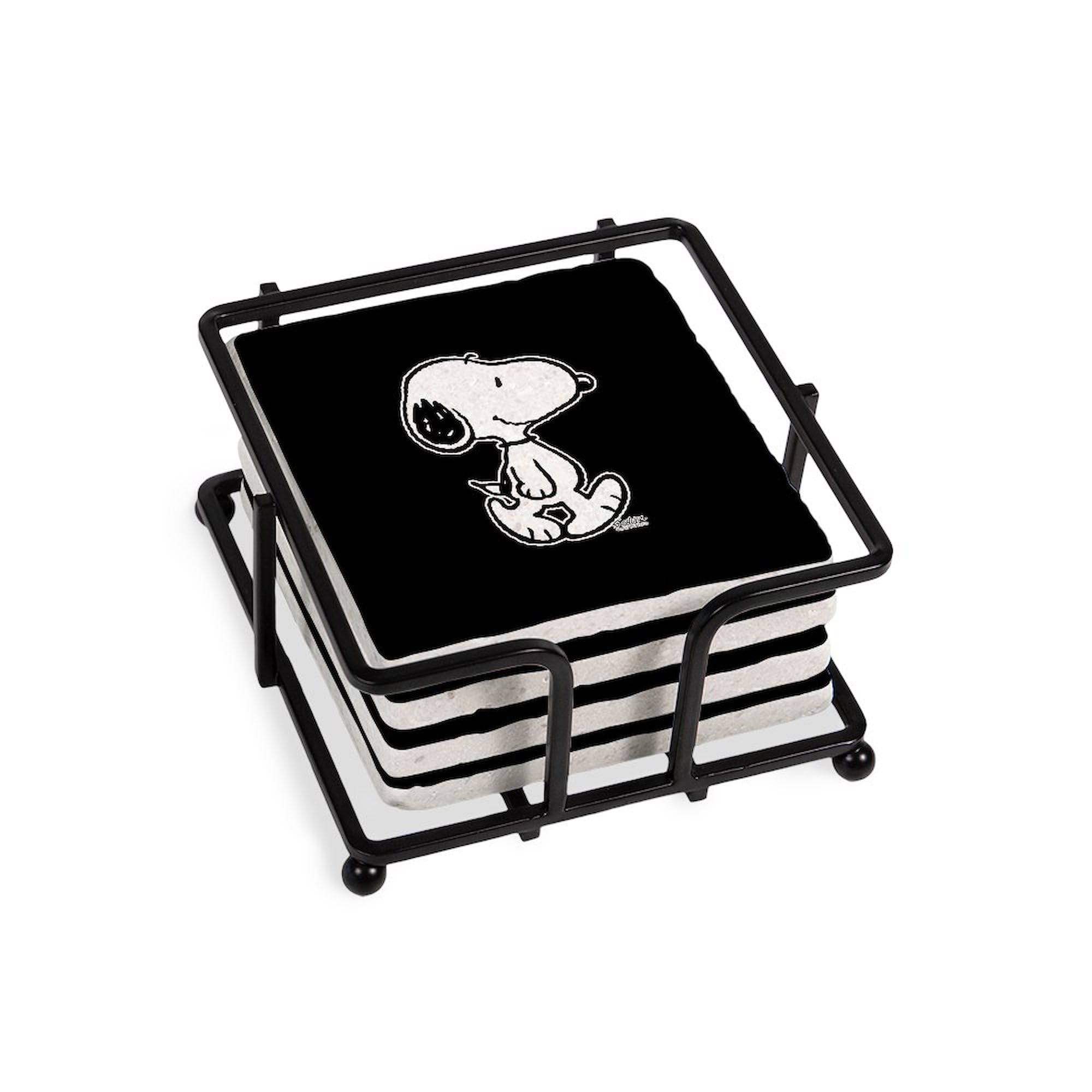CafePress Peanuts Snoopy Tumbled Stone - Set of 4 Coasters Set of 4 w/holder
