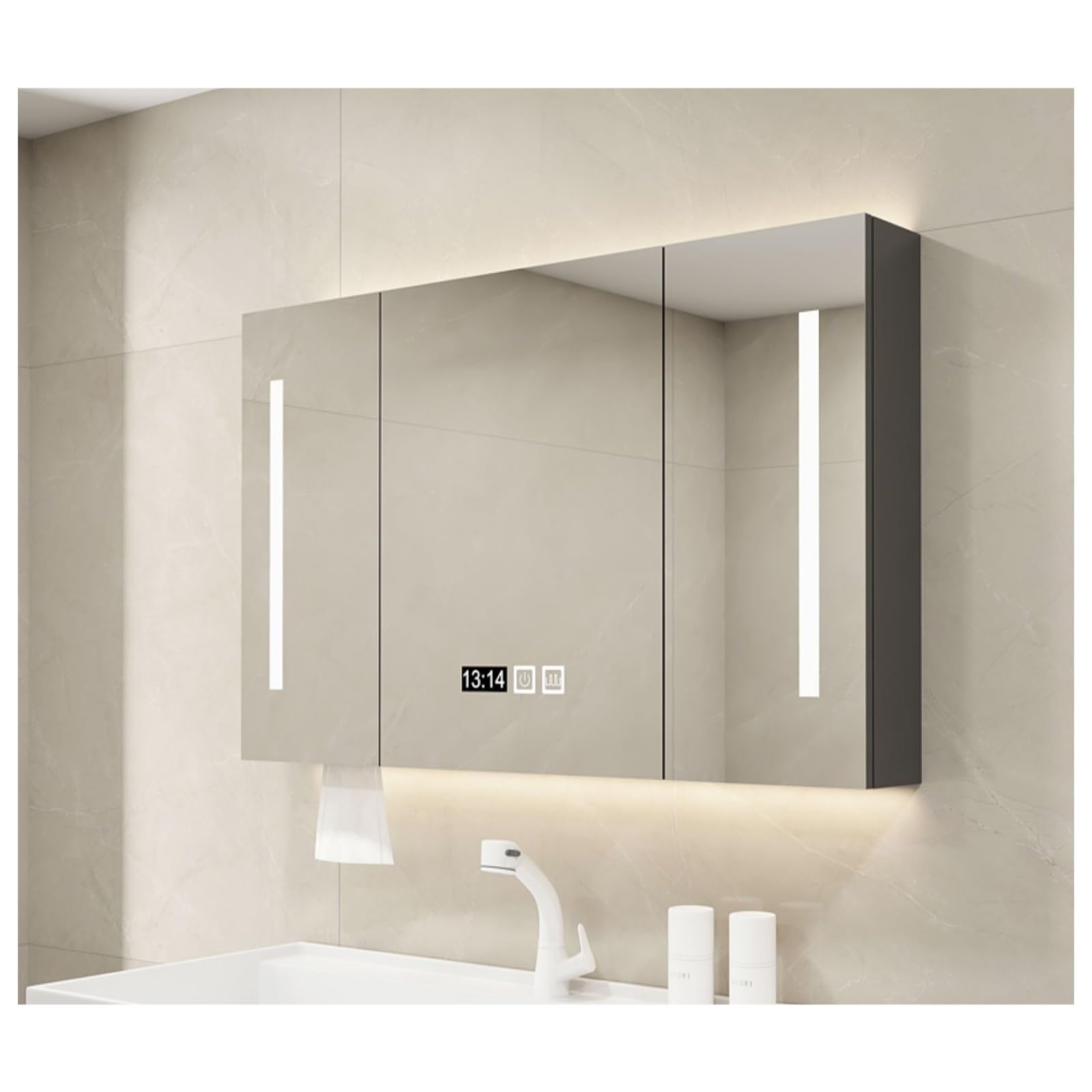 FLYIODFCXV bathroom mirror cabinet, Wall-Mounted Mirror ，Bathroom Cabinet，Multi-Layer Storage, Stable and Durable, Clear, One-Button Defog(Grey,90 * 70cm/35.4 * 27.5in)