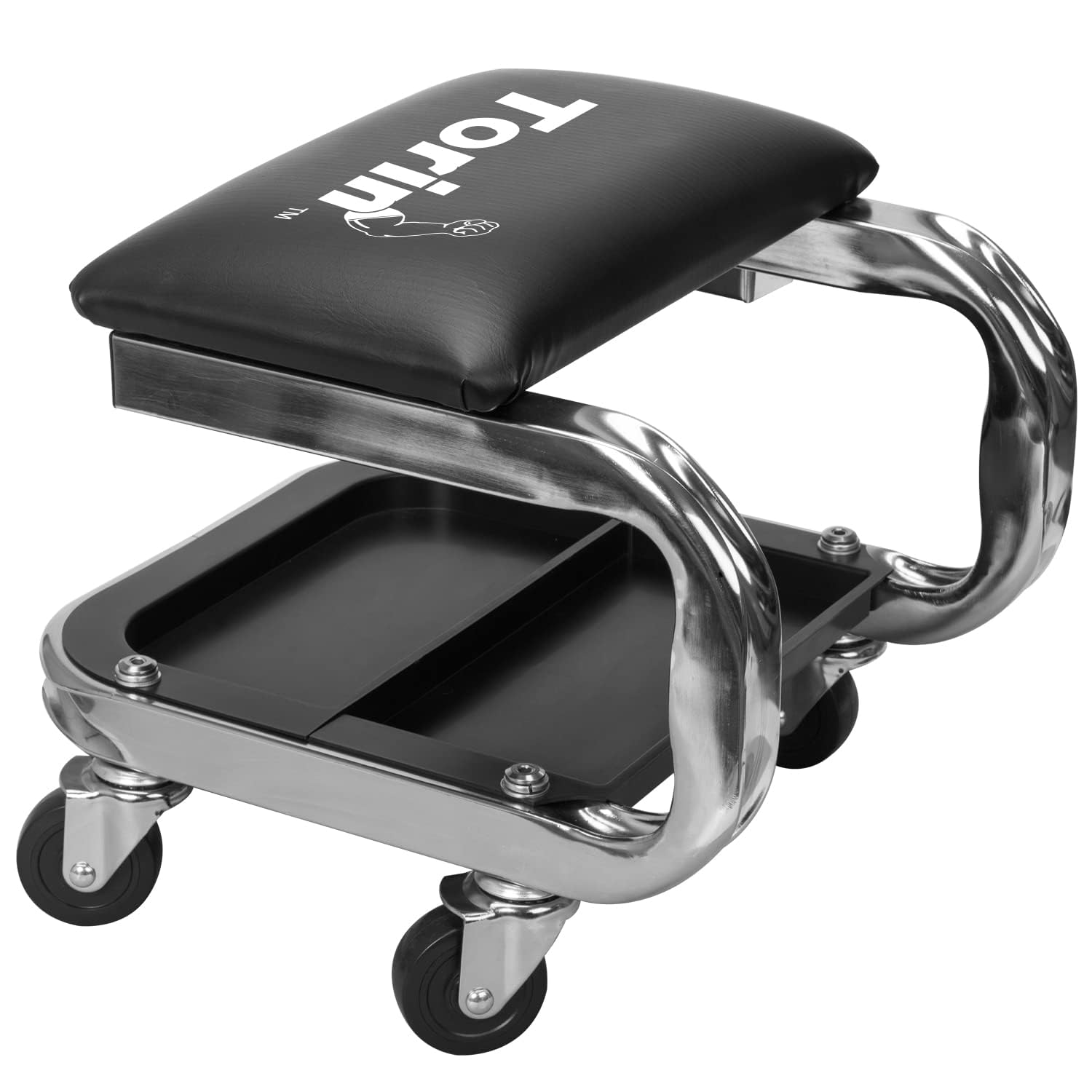 Torin 400lb Rolling Automotive Creeper Garage/Shop Seat: Padded Mechanic Stool with Tool Large Tray Suitable for garages, Repair Shops,Black