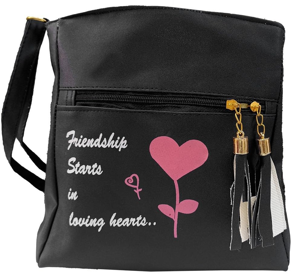 RASHIDI Black Heart Printed Sling Bag For Girls Medium Size (B0CVVVYHQ4) Amazon Price History, Amazon Price Tracker