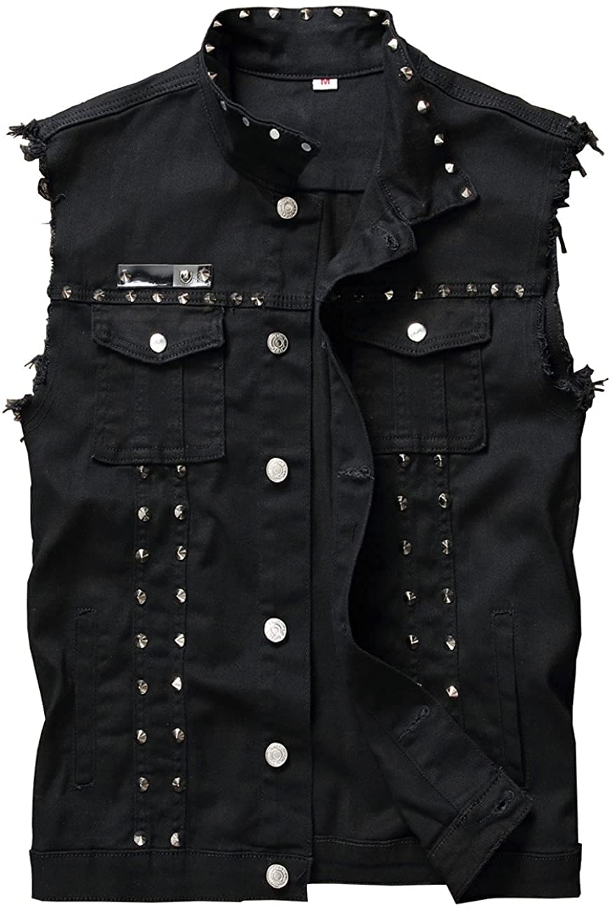 Gilet da uomo in denim con rivetti, Nero , L